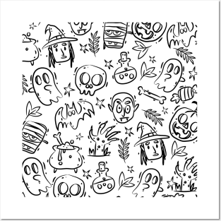 Halloween Doodles Pattern Posters and Art